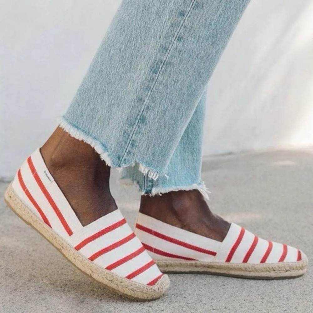 Soludos Red and Cream Striped Espadrilles